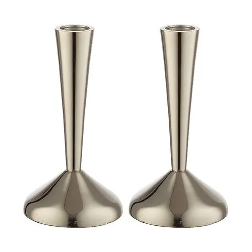Back order Modern Designer Shabbat Candlesticks 6.5" Nickel Finish  Back Order only