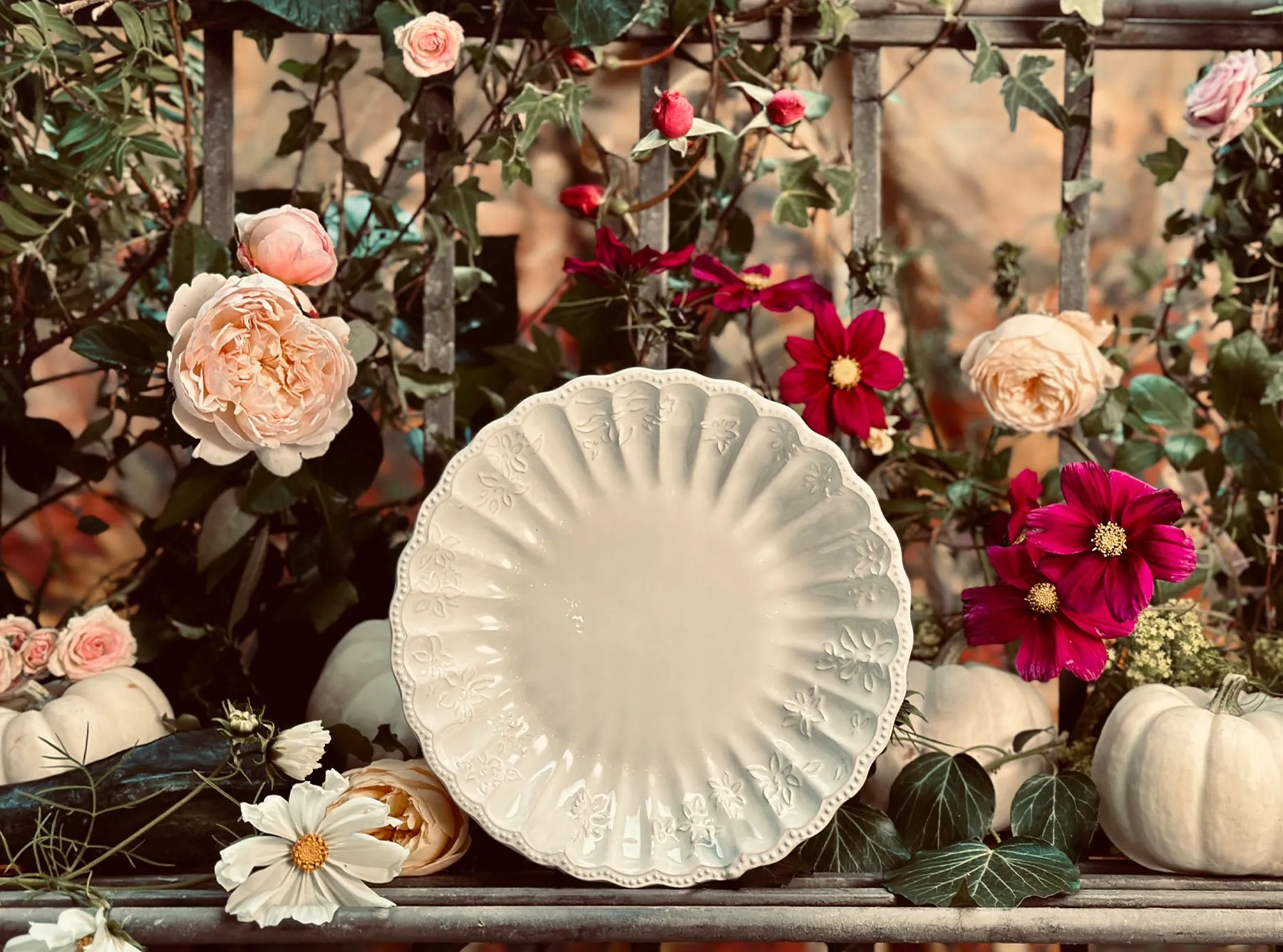 Bernadette's Falling Flower White Dinner Plate, 30cm