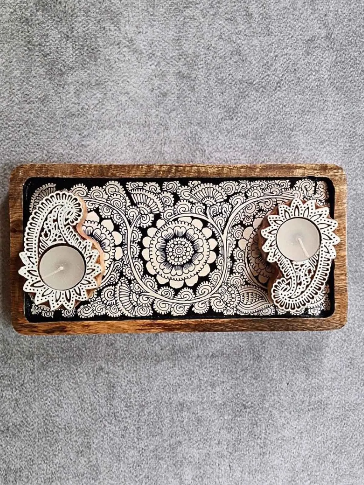 Black Hand painted wooden tray and T-Light Combo Gift Box