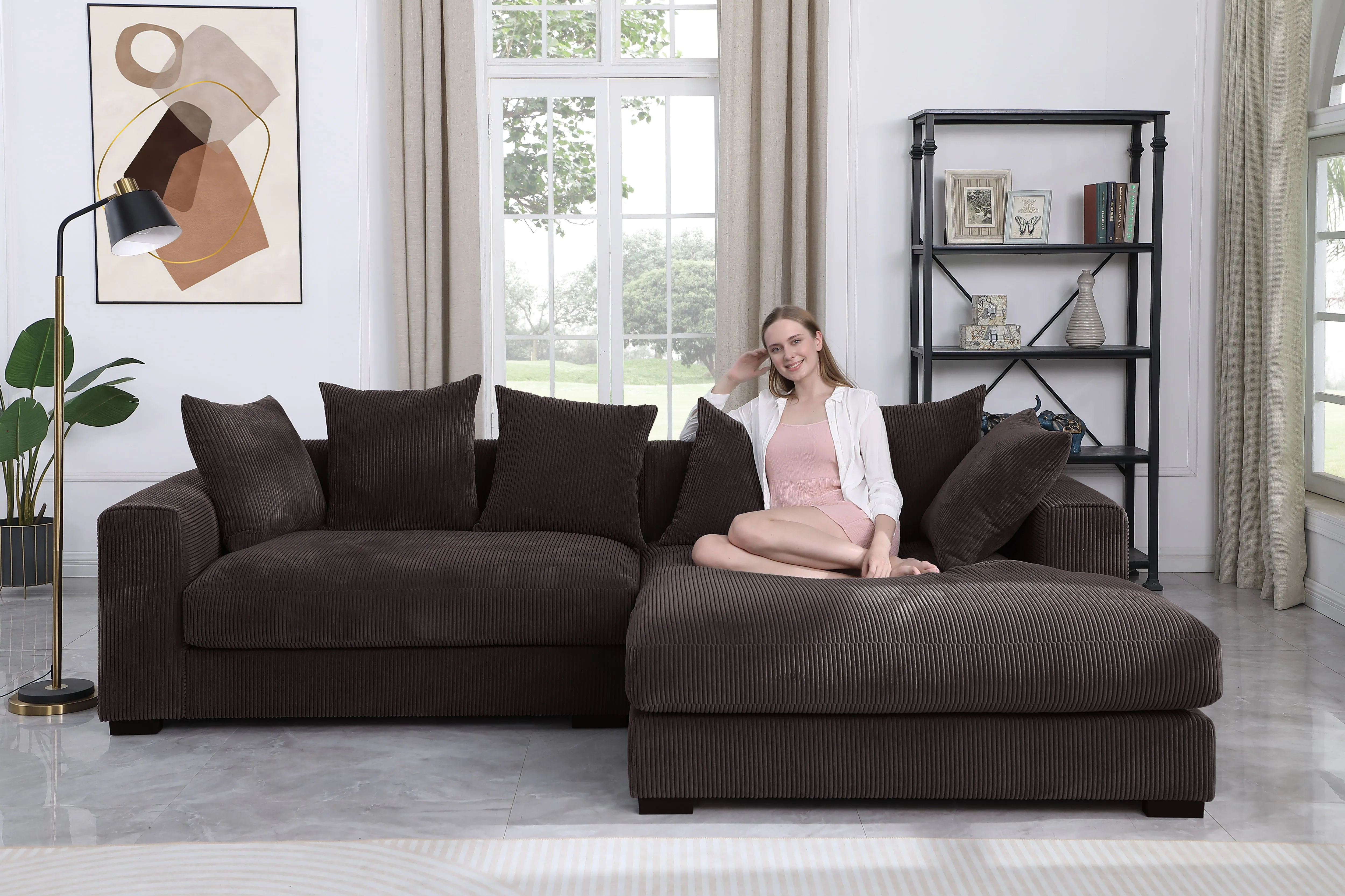Couch.com Naomi 3 Piece Upholstered Sectional Dark Brown, Durable Design, Fabric Construction, Dark Brown Finish by Couch.com