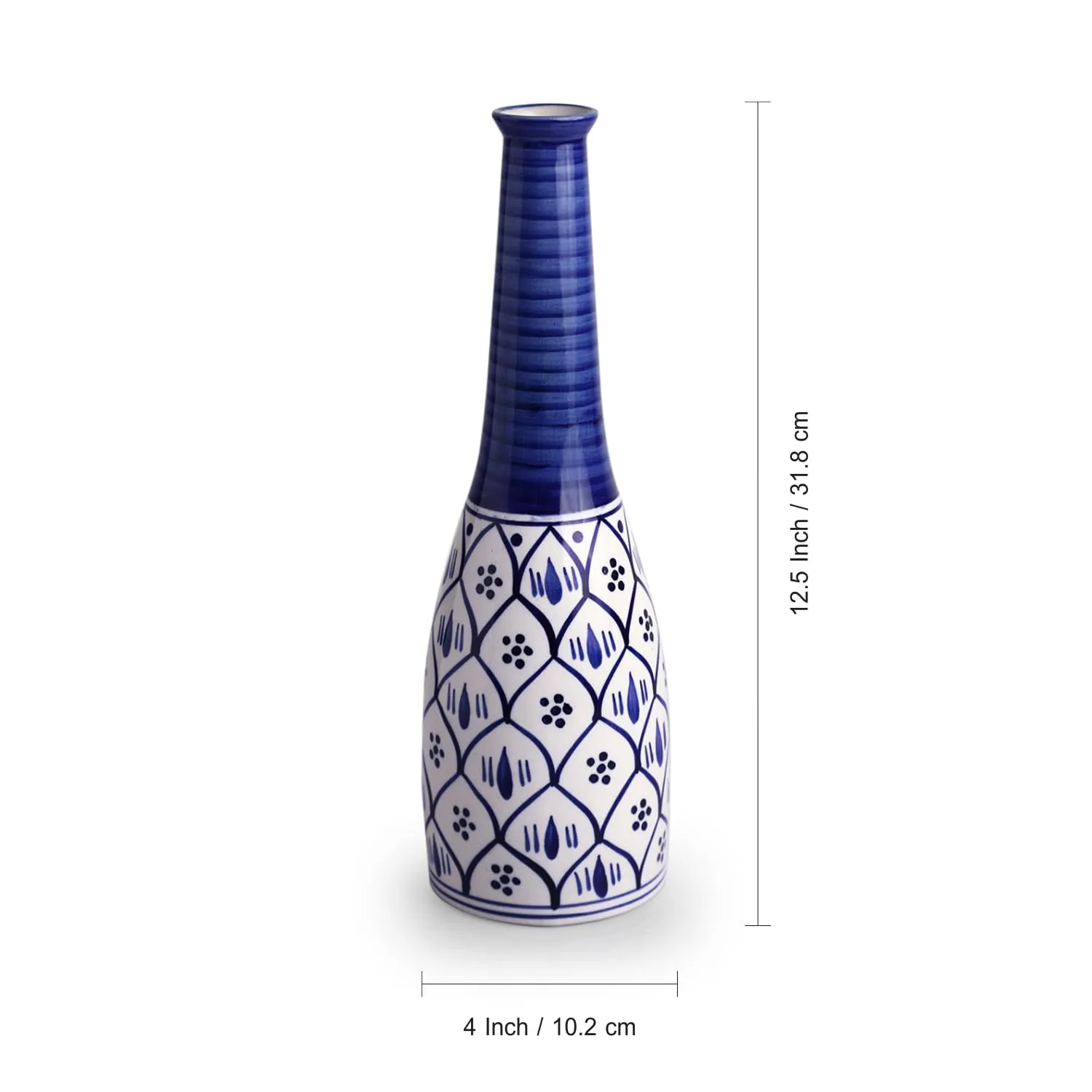 ExclusiveLane 'Moroccan Floral' Ceramic Decorative Vases for Home Decor Flower Vase for Living Room Bedroom (Hand-Painted Studio Pottery, 12.5 Inches)