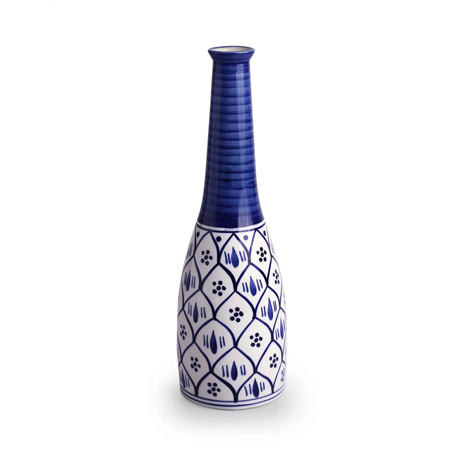 ExclusiveLane 'Moroccan Floral' Ceramic Decorative Vases for Home Decor Flower Vase for Living Room Bedroom (Hand-Painted Studio Pottery, 12.5 Inches)