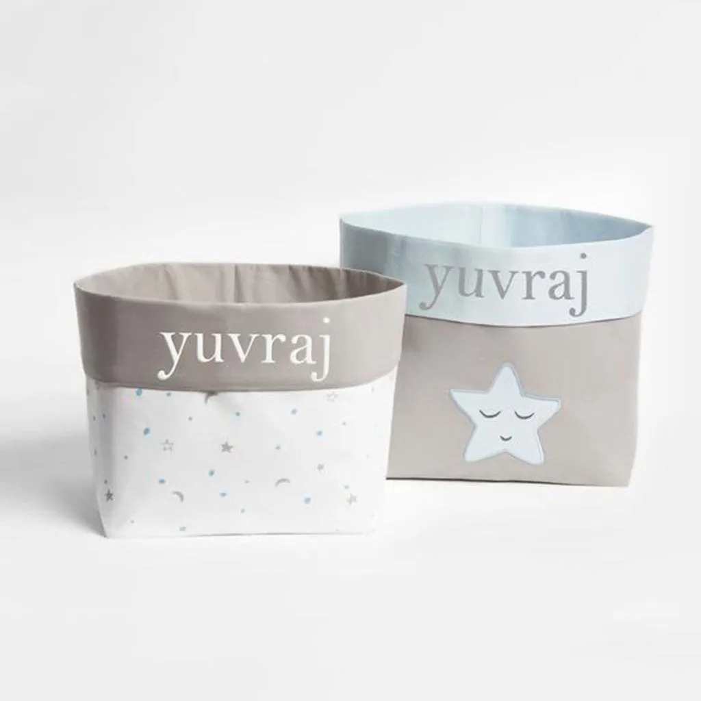 Fabric Storage Baskets <br> Blue Star, Set of 2<br><span style="font-size: 10px;">Can be Personalised</span>