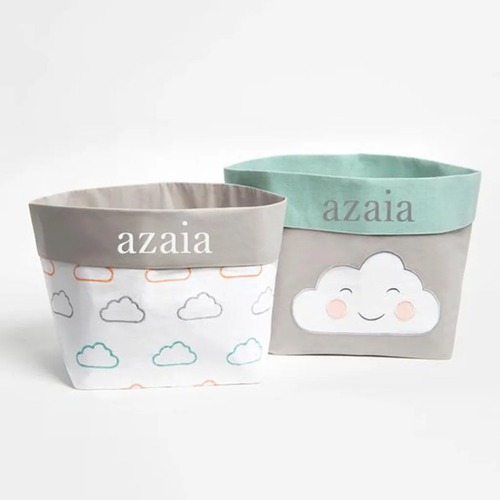 Fabric Storage Baskets <br> Green Cloud, Set of 2<br><span style="font-size: 10px;">Can be Personalised</span>