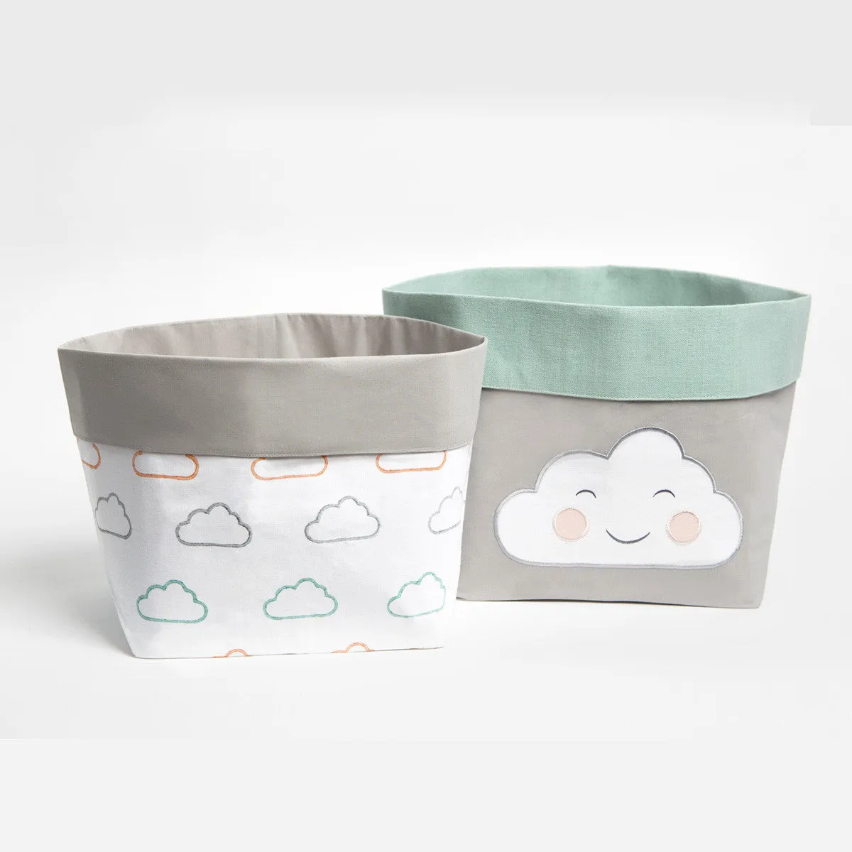 Fabric Storage Baskets <br> Green Cloud, Set of 2<br><span style="font-size: 10px;">Can be Personalised</span>