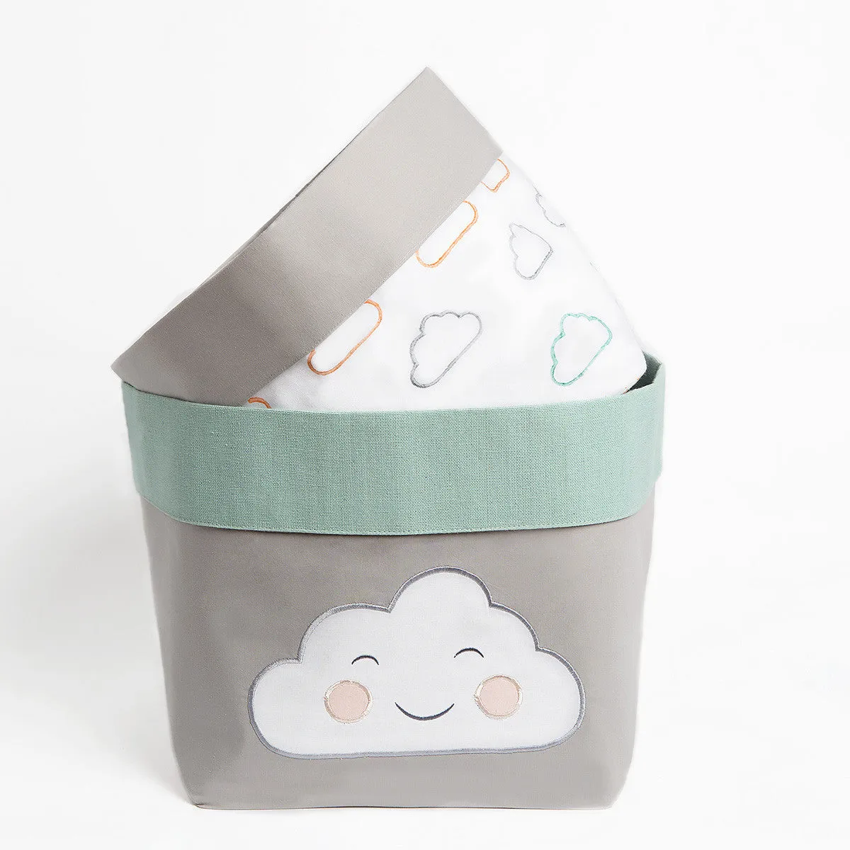 Fabric Storage Baskets <br> Green Cloud, Set of 2<br><span style="font-size: 10px;">Can be Personalised</span>