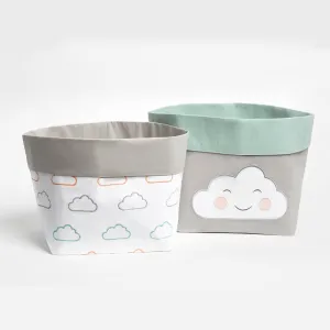 Fabric Storage Baskets <br> Green Cloud, Set of 2<br><span style="font-size: 10px;">Can be Personalised</span>