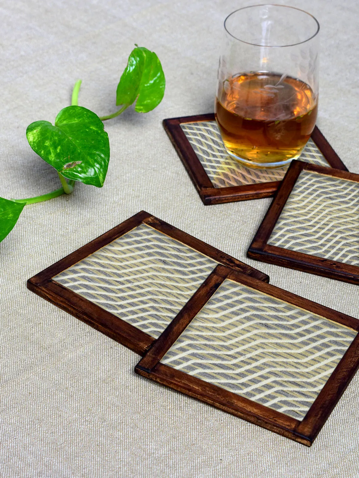 Floral Harmony Cotton Coasters Blue