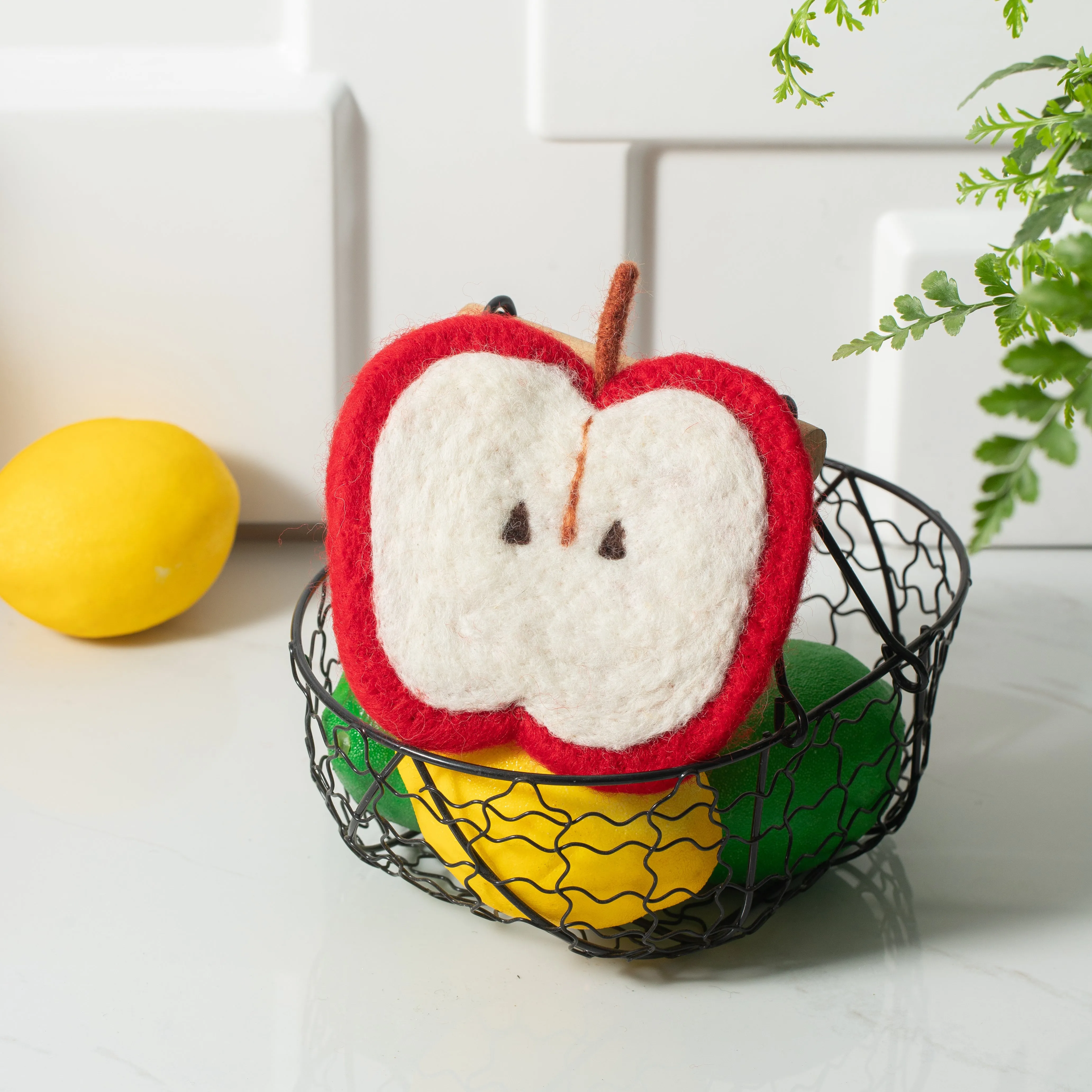 Handmade Wool Felt Fruits Cup Coasters Made in Nepal - Avocado, Apple, Pear, Orange
