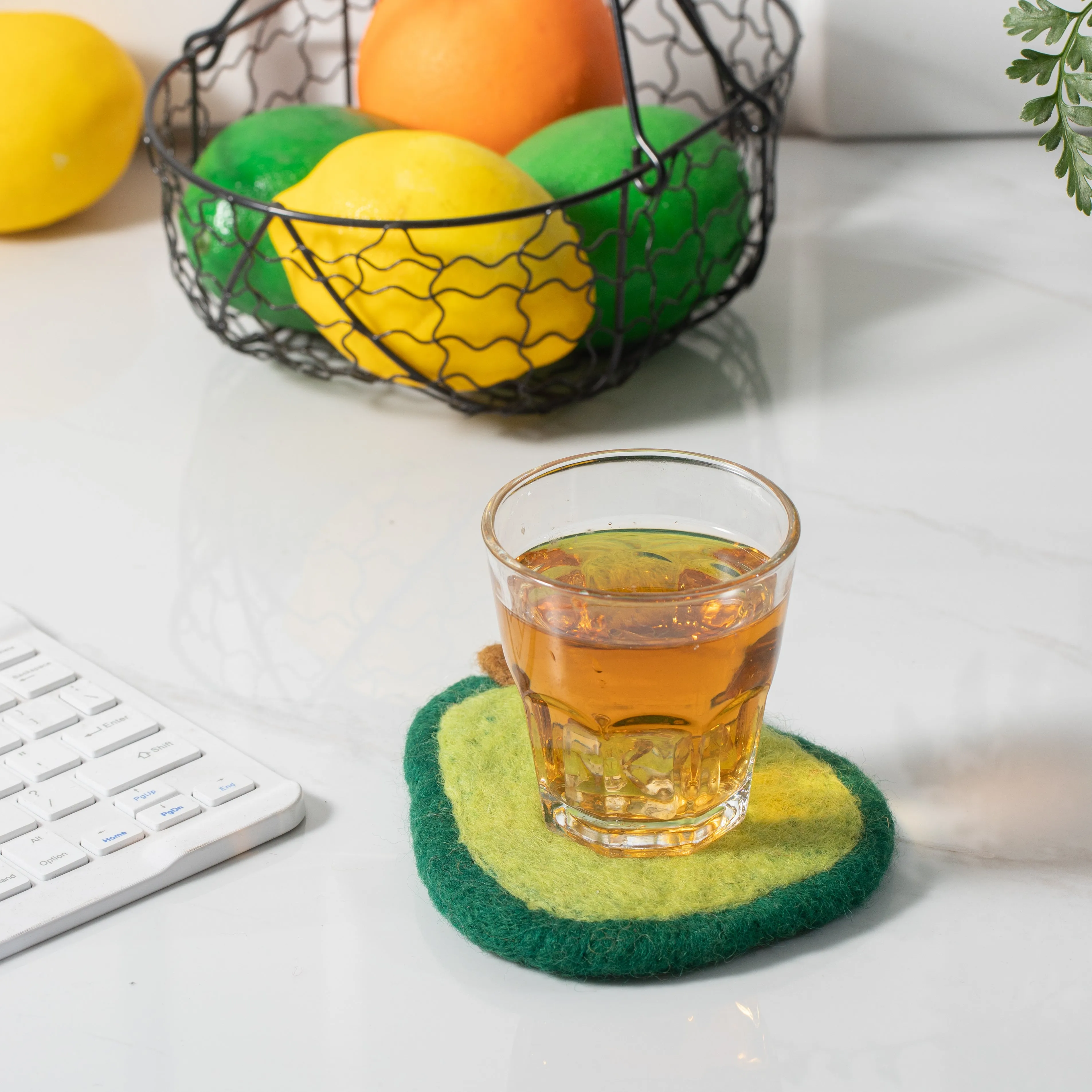 Handmade Wool Felt Fruits Cup Coasters Made in Nepal - Avocado, Apple, Pear, Orange