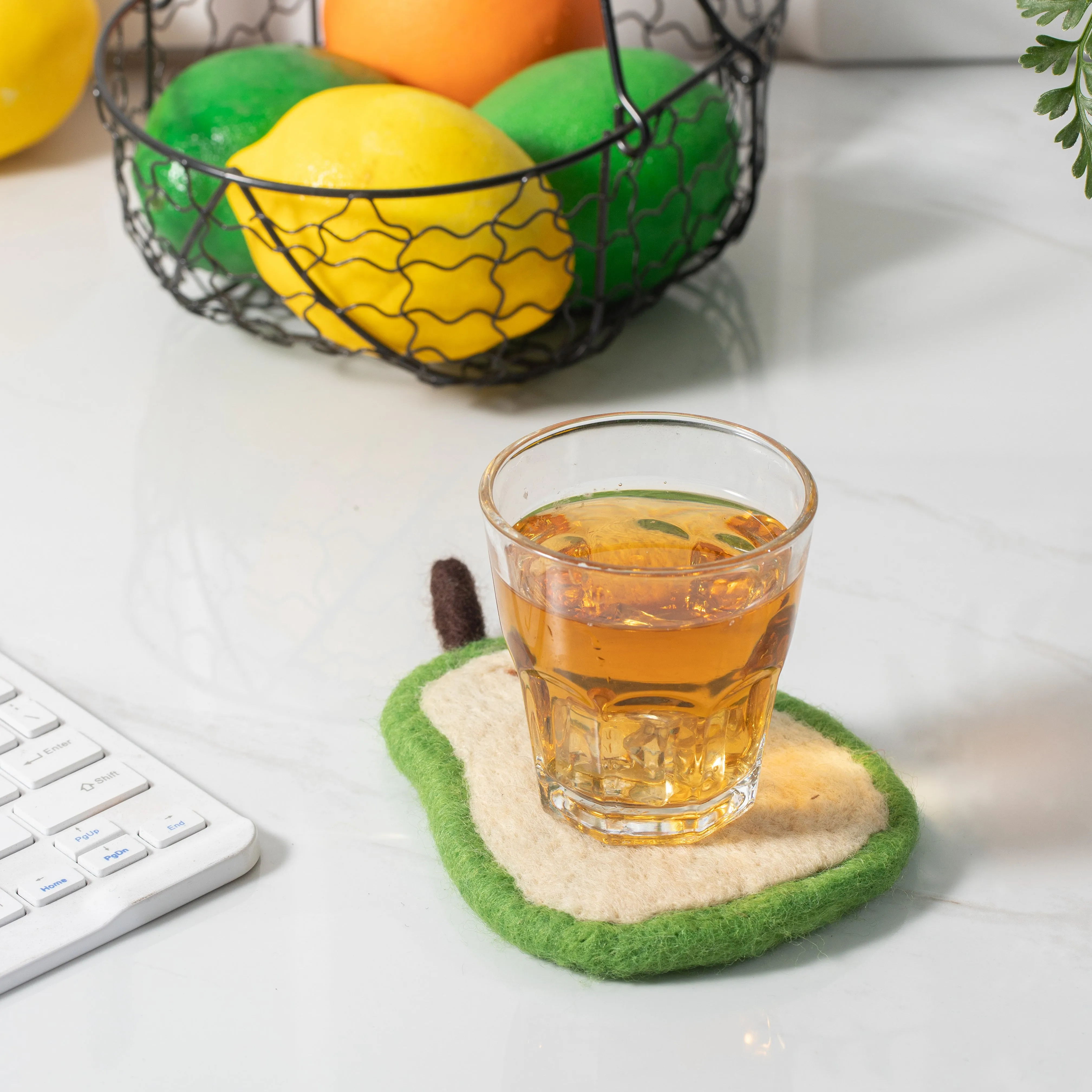 Handmade Wool Felt Fruits Cup Coasters Made in Nepal - Avocado, Apple, Pear, Orange