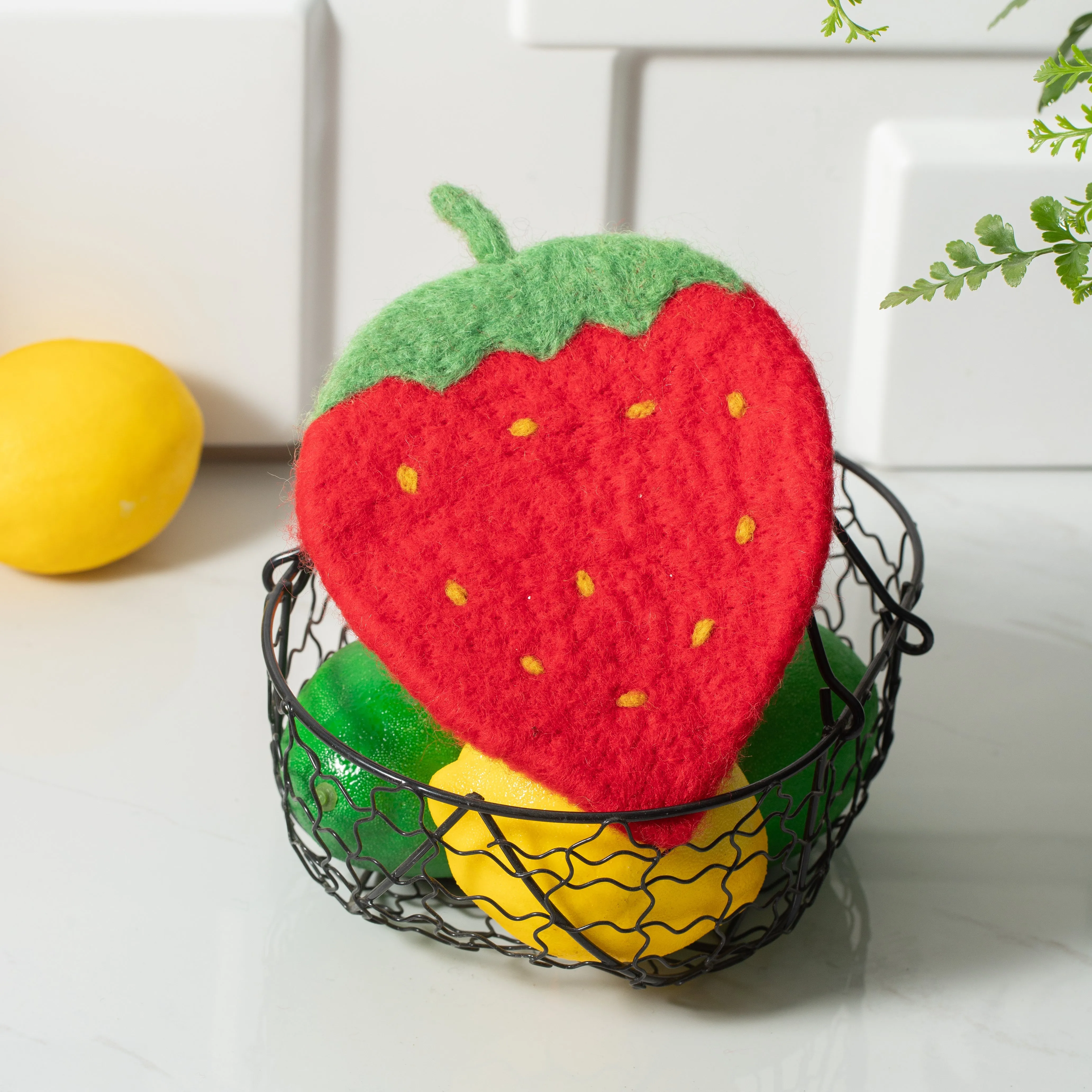 Handmade Wool Felt Fruits Cup Coasters Made in Nepal - Avocado, Apple, Pear, Orange