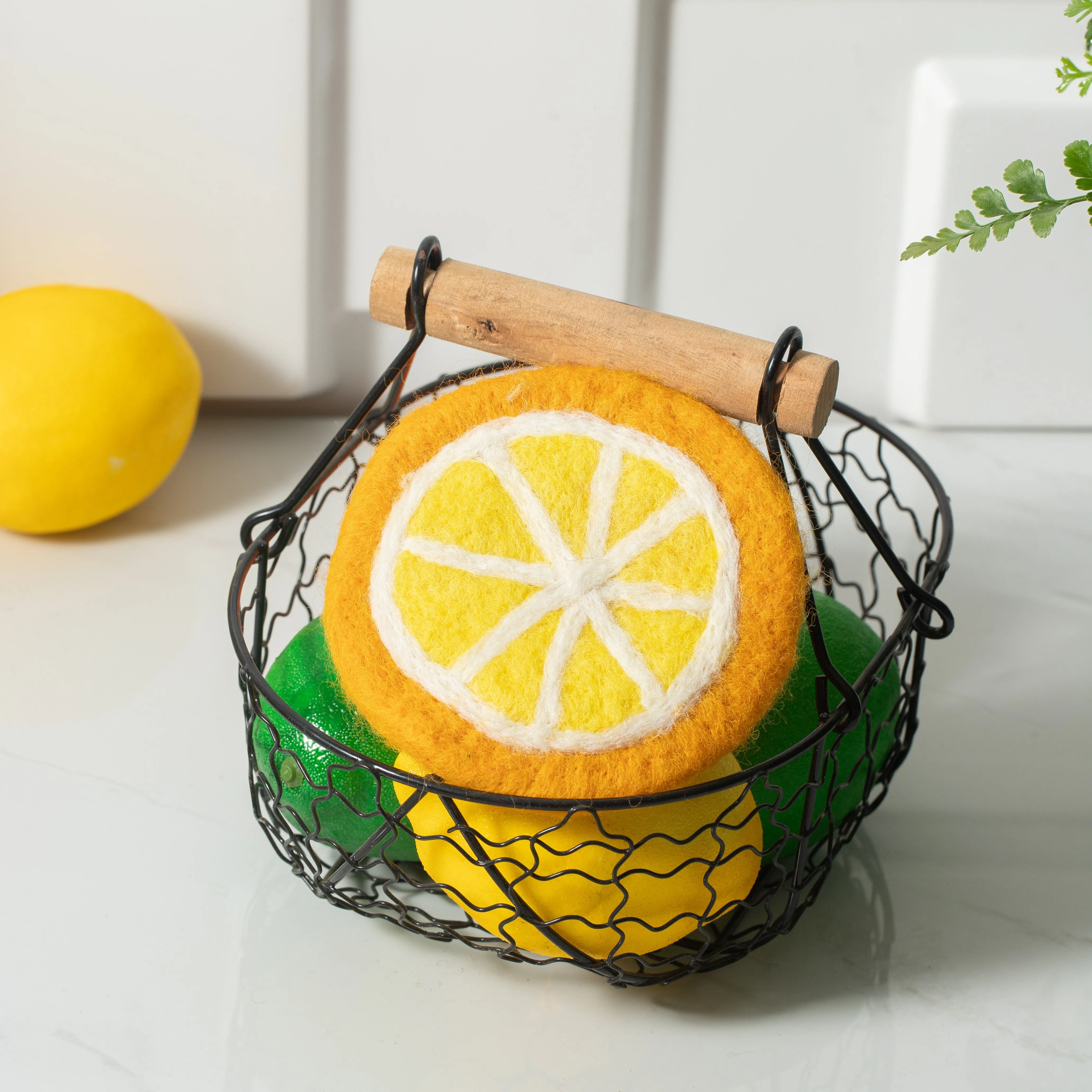 Handmade Wool Felt Fruits Cup Coasters Made in Nepal - Avocado, Apple, Pear, Orange
