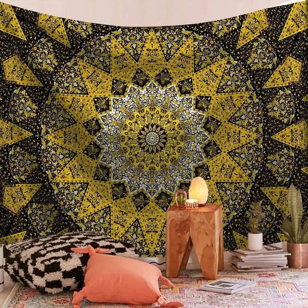 Indian Mandala Tapestry Star Mustard Psychedelic Wall Hanging Boho Decor