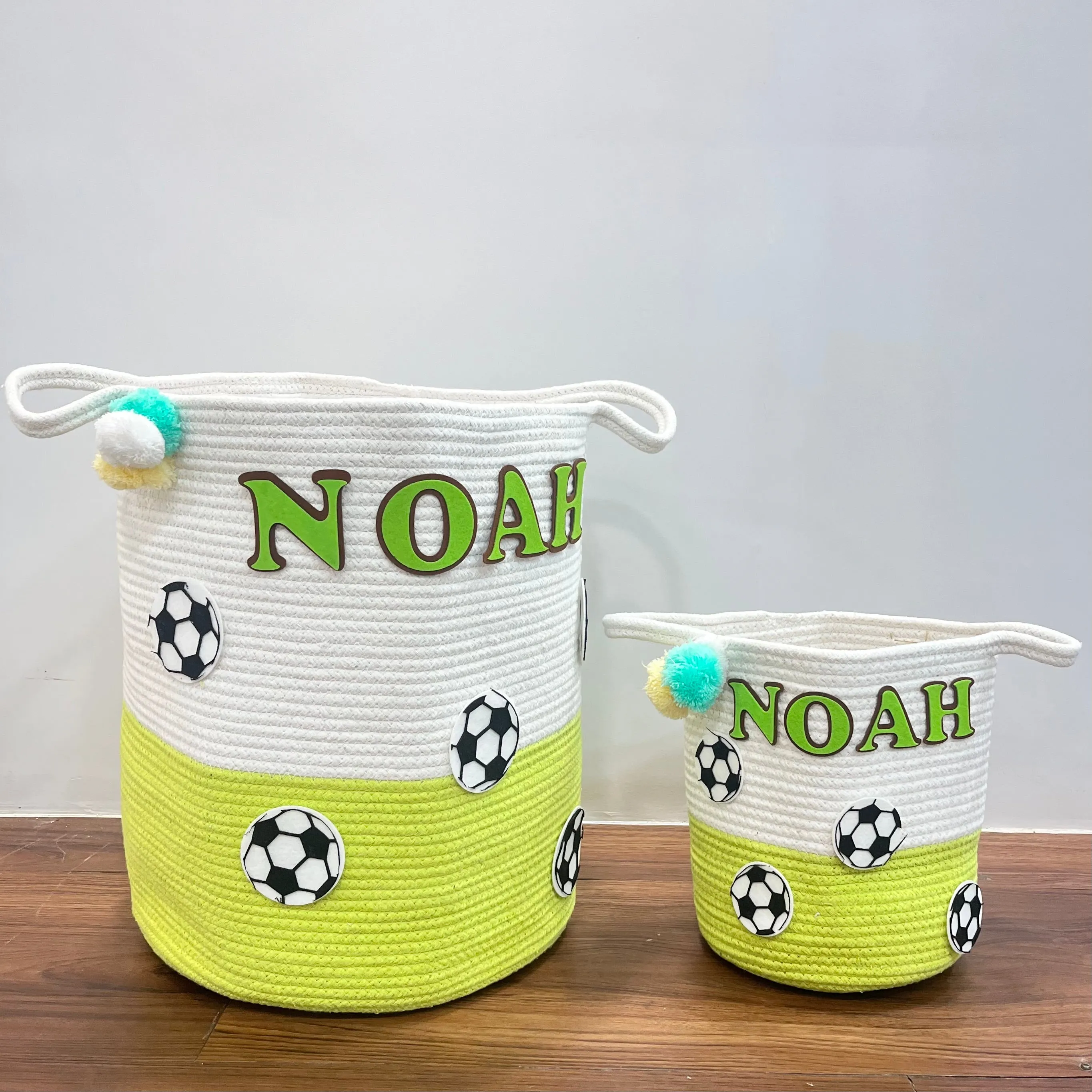 Jute Cotton Storage Basket - Football Frenzy