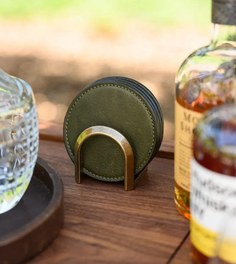 Moore & Giles Leather Coaster Set - Titan Milled Olive