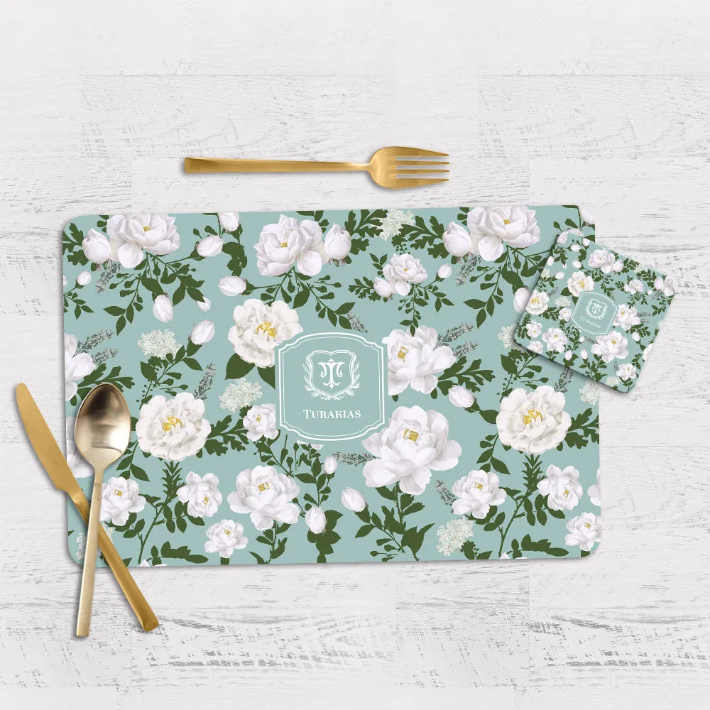 Peonies Tableware Set (4 Placemats & 4 Casters)