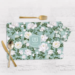 Peonies Tableware Set (4 Placemats & 4 Casters)