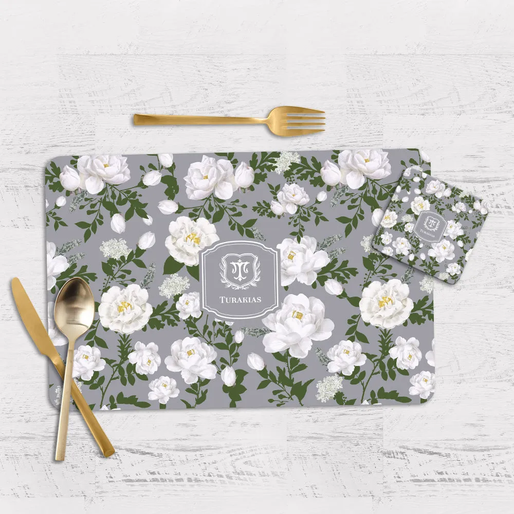 Peonies Tableware Set (4 Placemats & 4 Casters)
