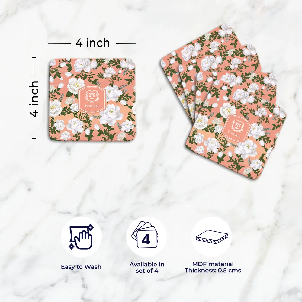 Peonies Tableware Set (4 Placemats & 4 Casters)
