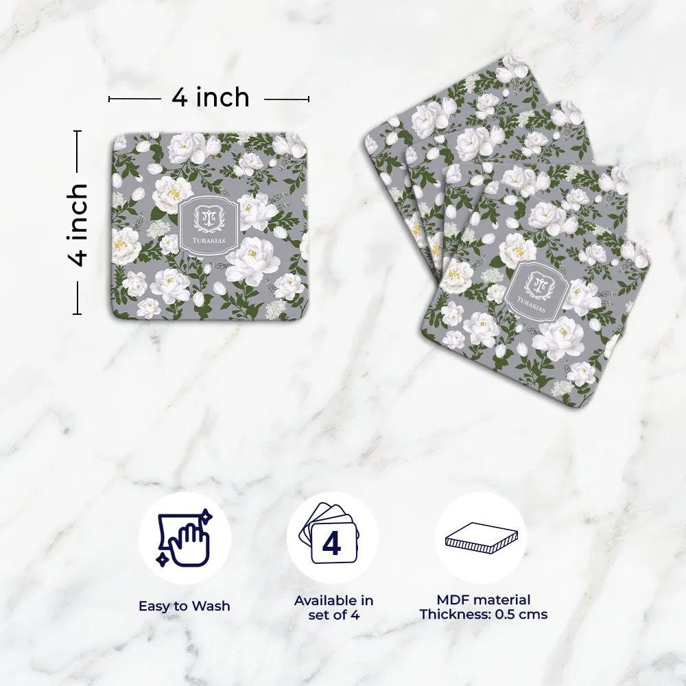Peonies Tableware Set (4 Placemats & 4 Casters)