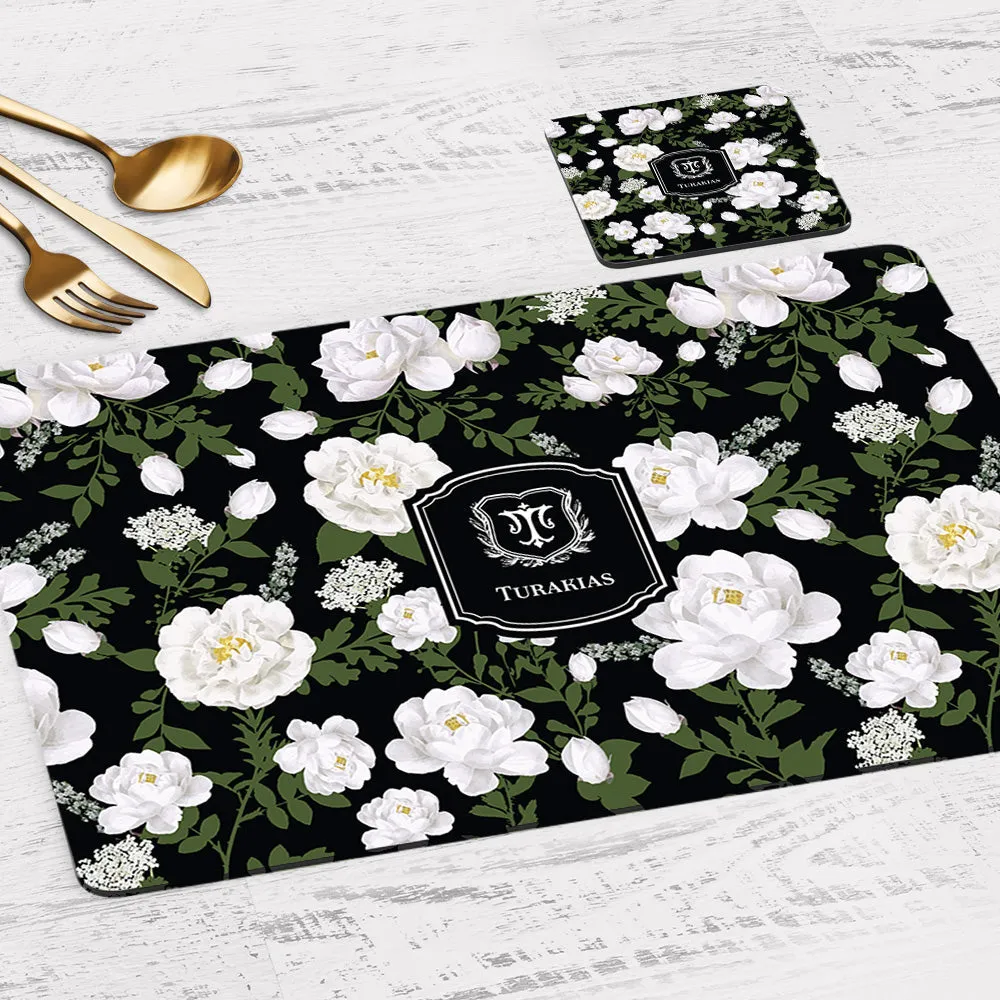 Peonies Tableware Set (4 Placemats & 4 Casters)