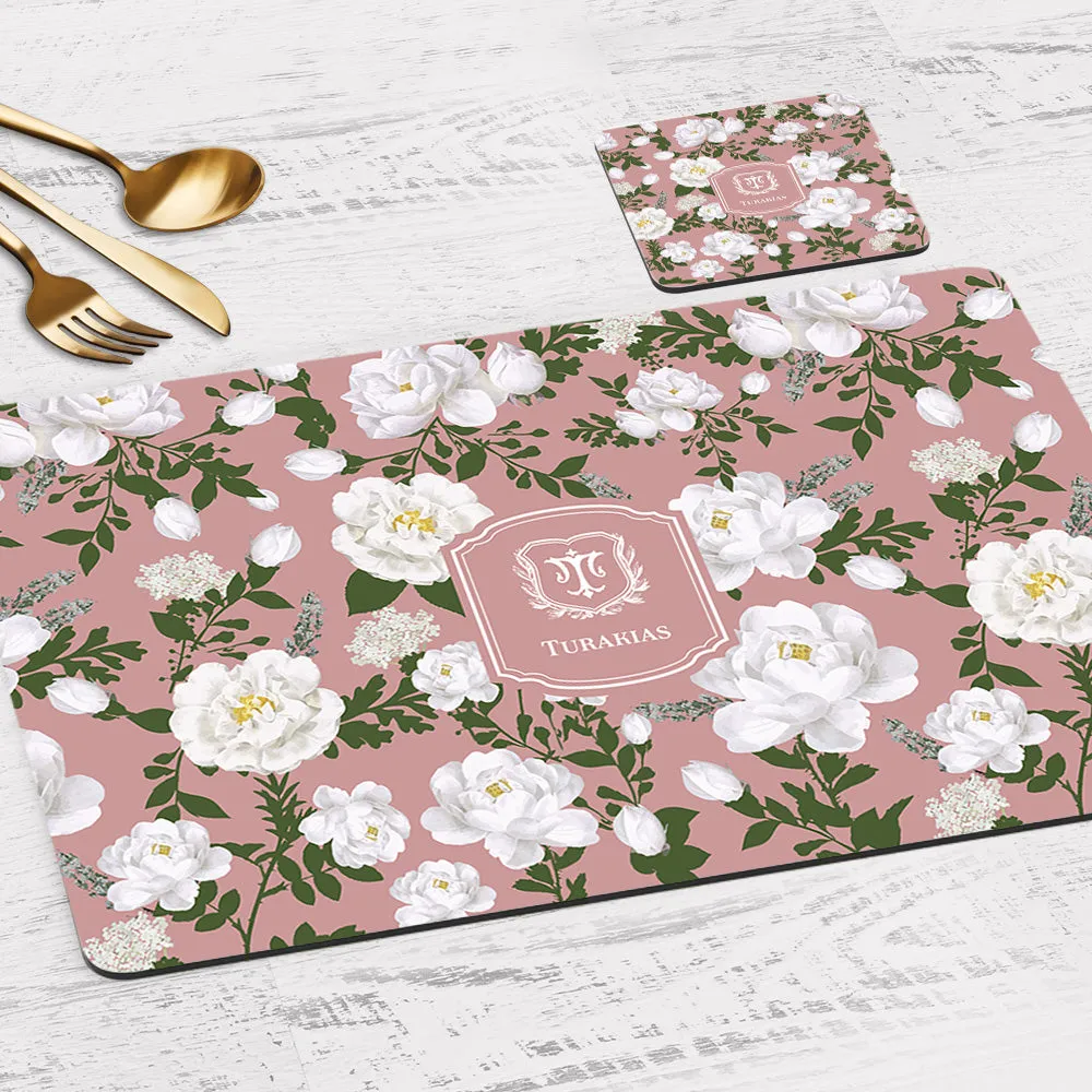 Peonies Tableware Set (4 Placemats & 4 Casters)