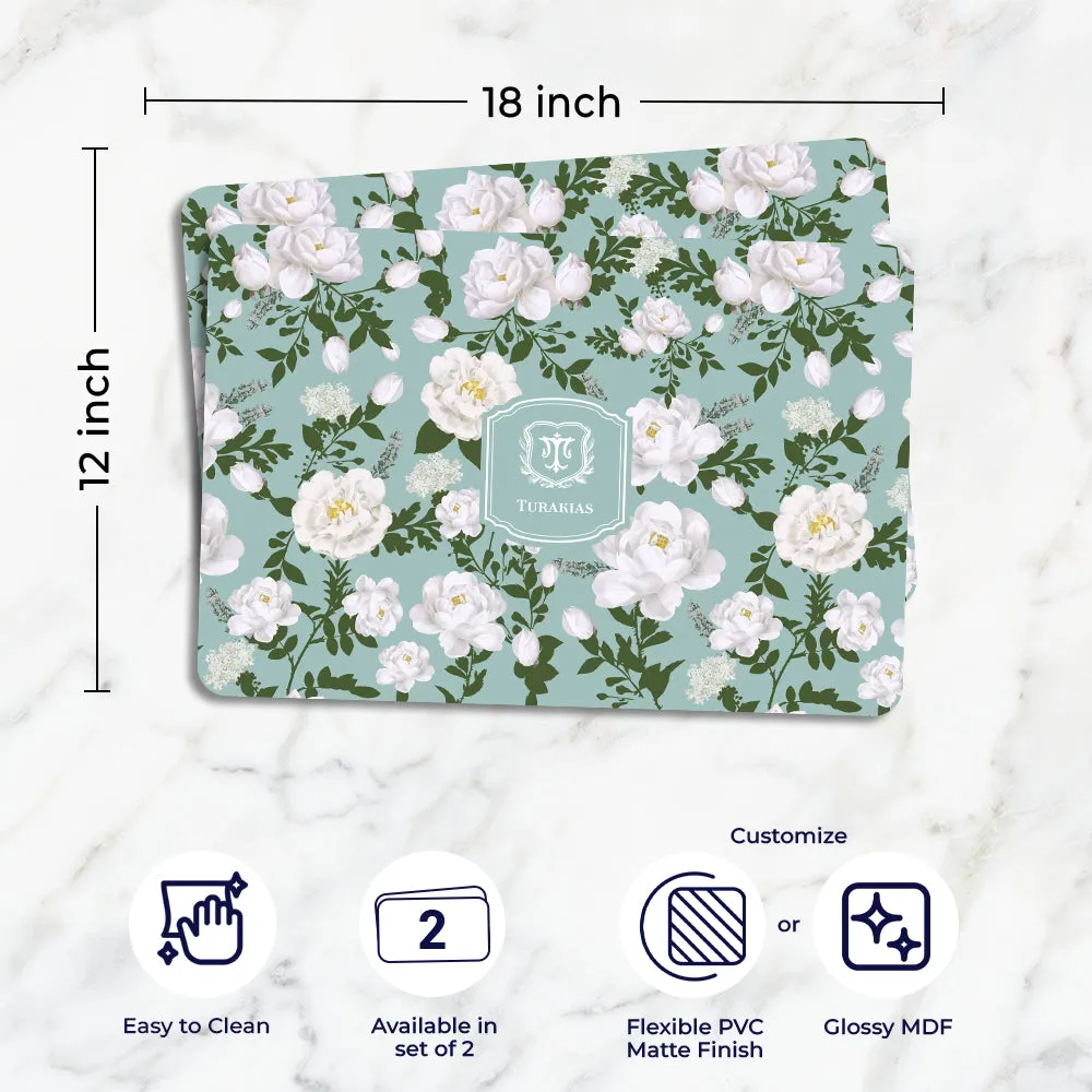 Peonies Tableware Set (4 Placemats & 4 Casters)