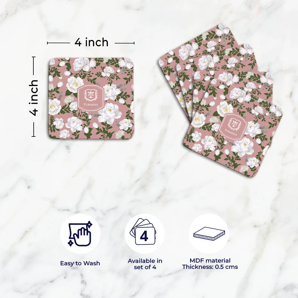 Peonies Tableware Set (4 Placemats & 4 Casters)