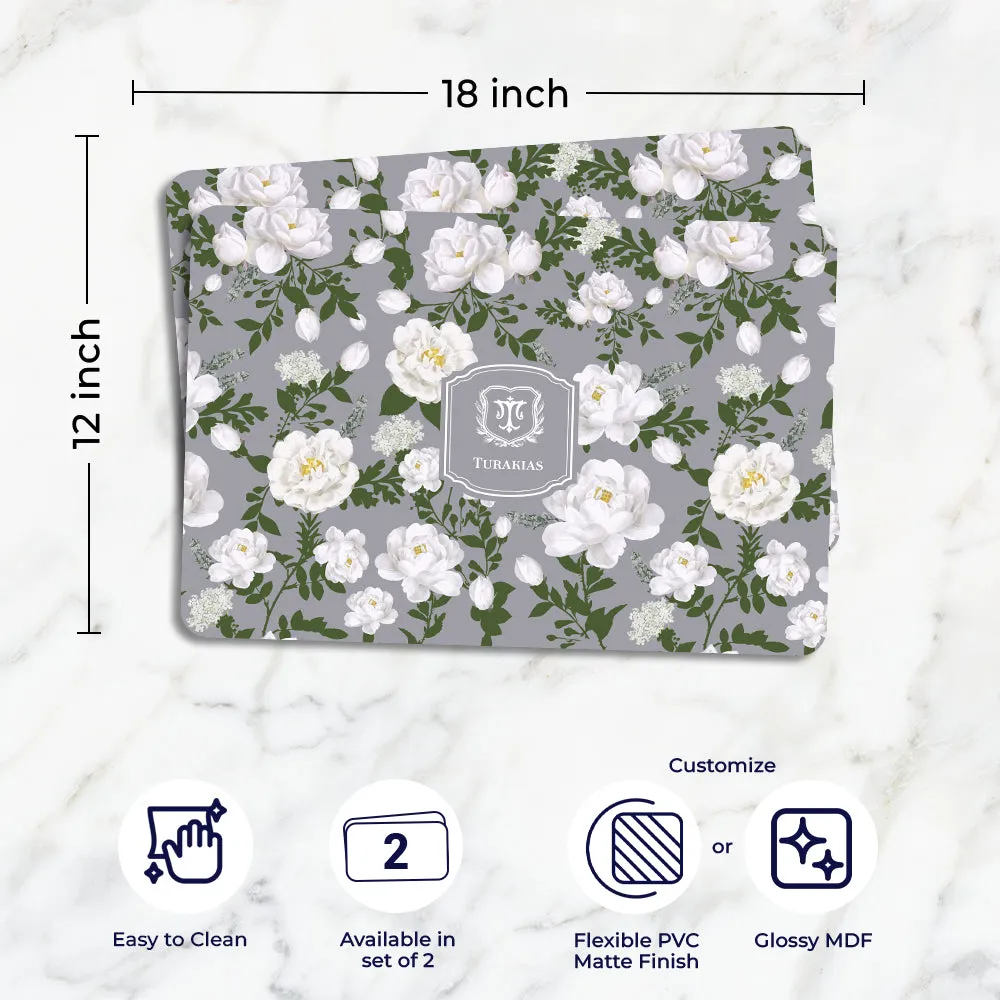 Peonies Tableware Set (4 Placemats & 4 Casters)