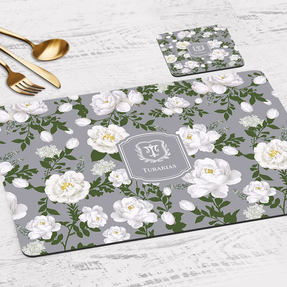Peonies Tableware Set (4 Placemats & 4 Casters)