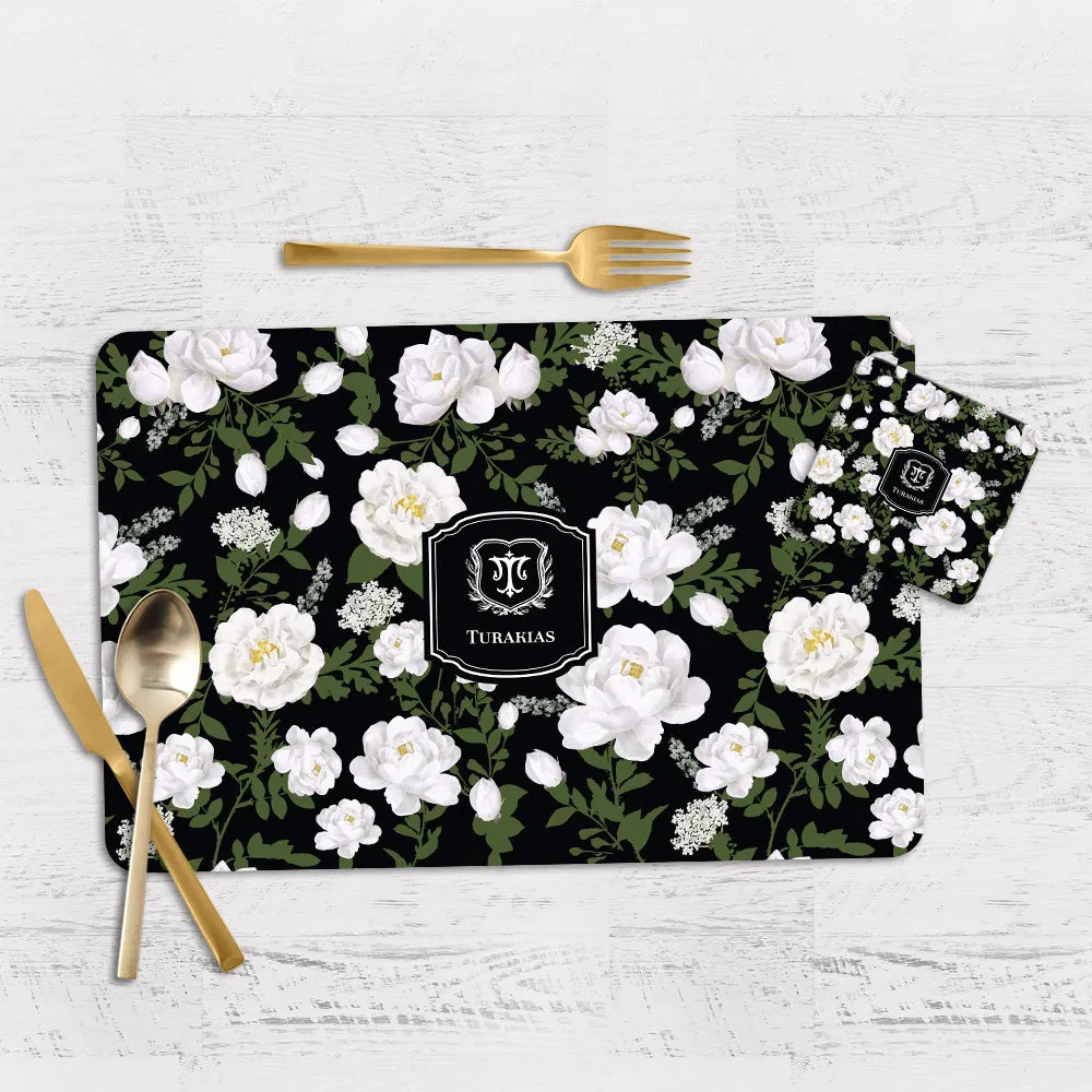 Peonies Tableware Set (4 Placemats & 4 Casters)