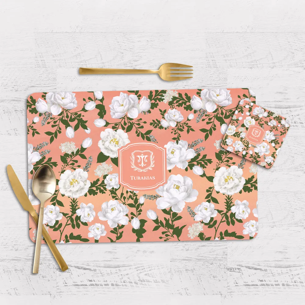 Peonies Tableware Set (4 Placemats & 4 Casters)