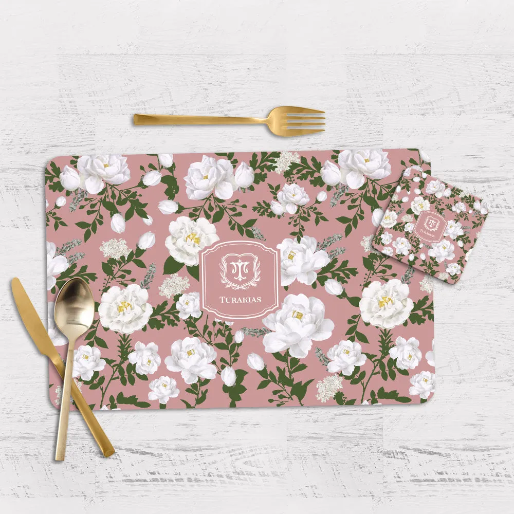 Peonies Tableware Set (4 Placemats & 4 Casters)