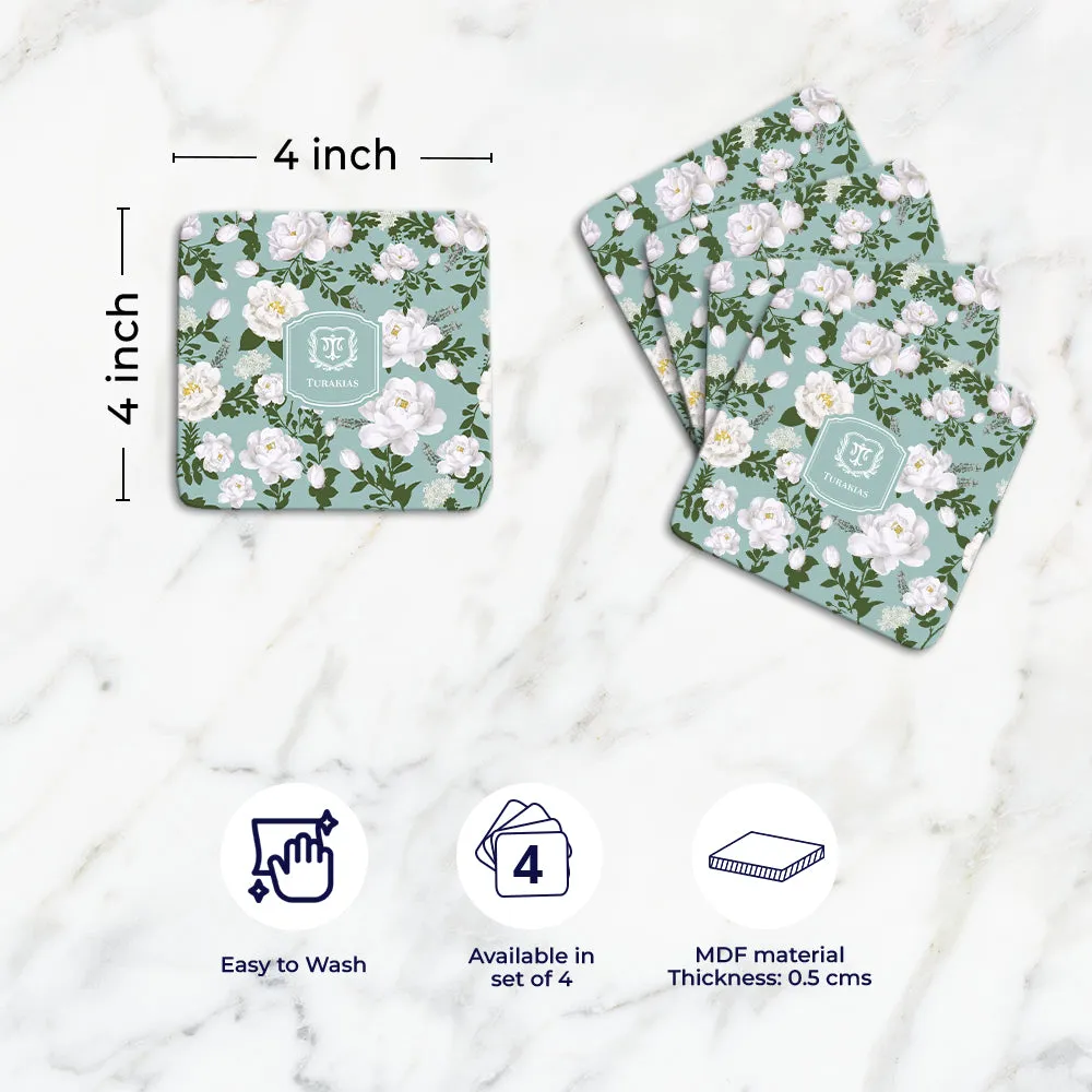 Peonies Tableware Set (4 Placemats & 4 Casters)