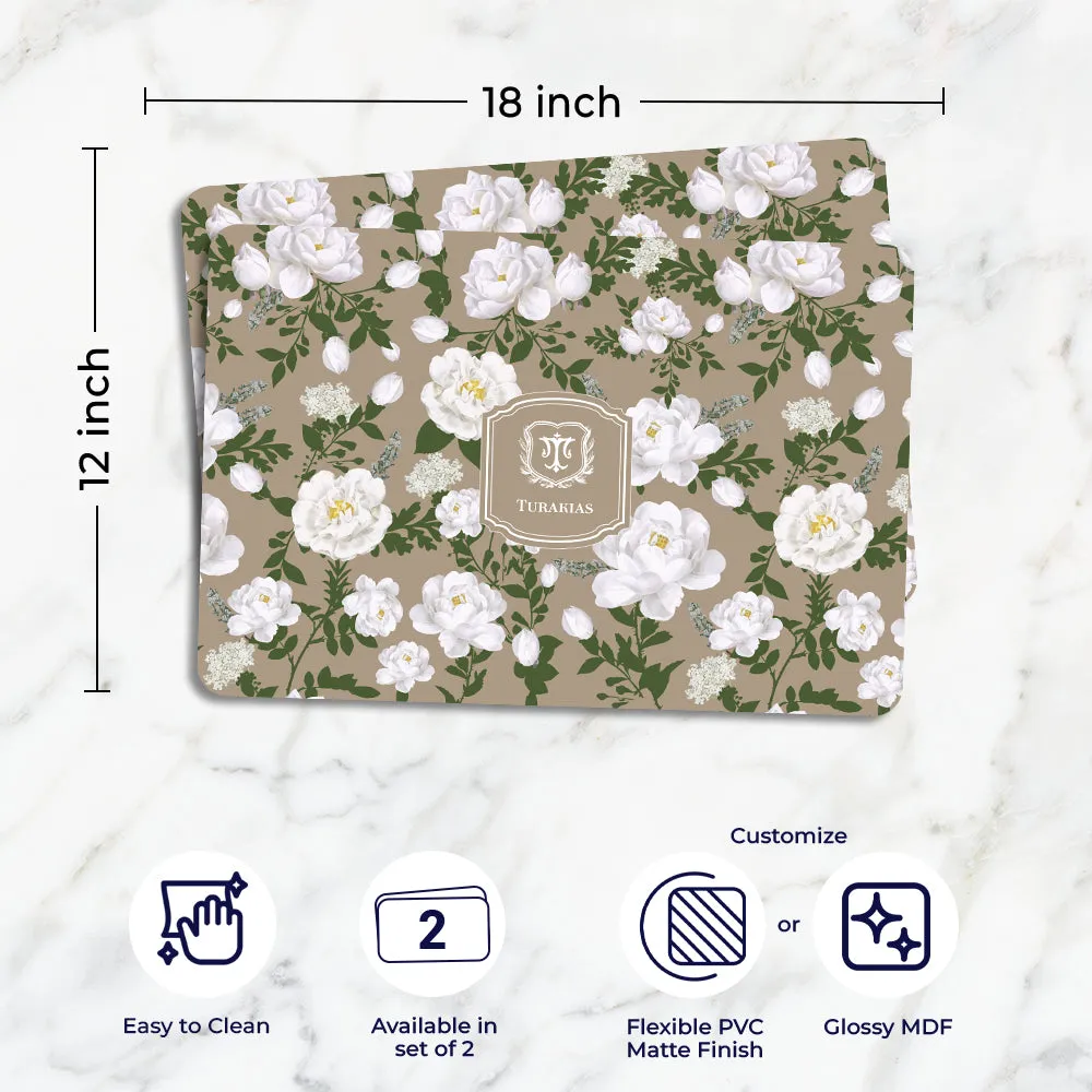 Peonies Tableware Set (4 Placemats & 4 Casters)