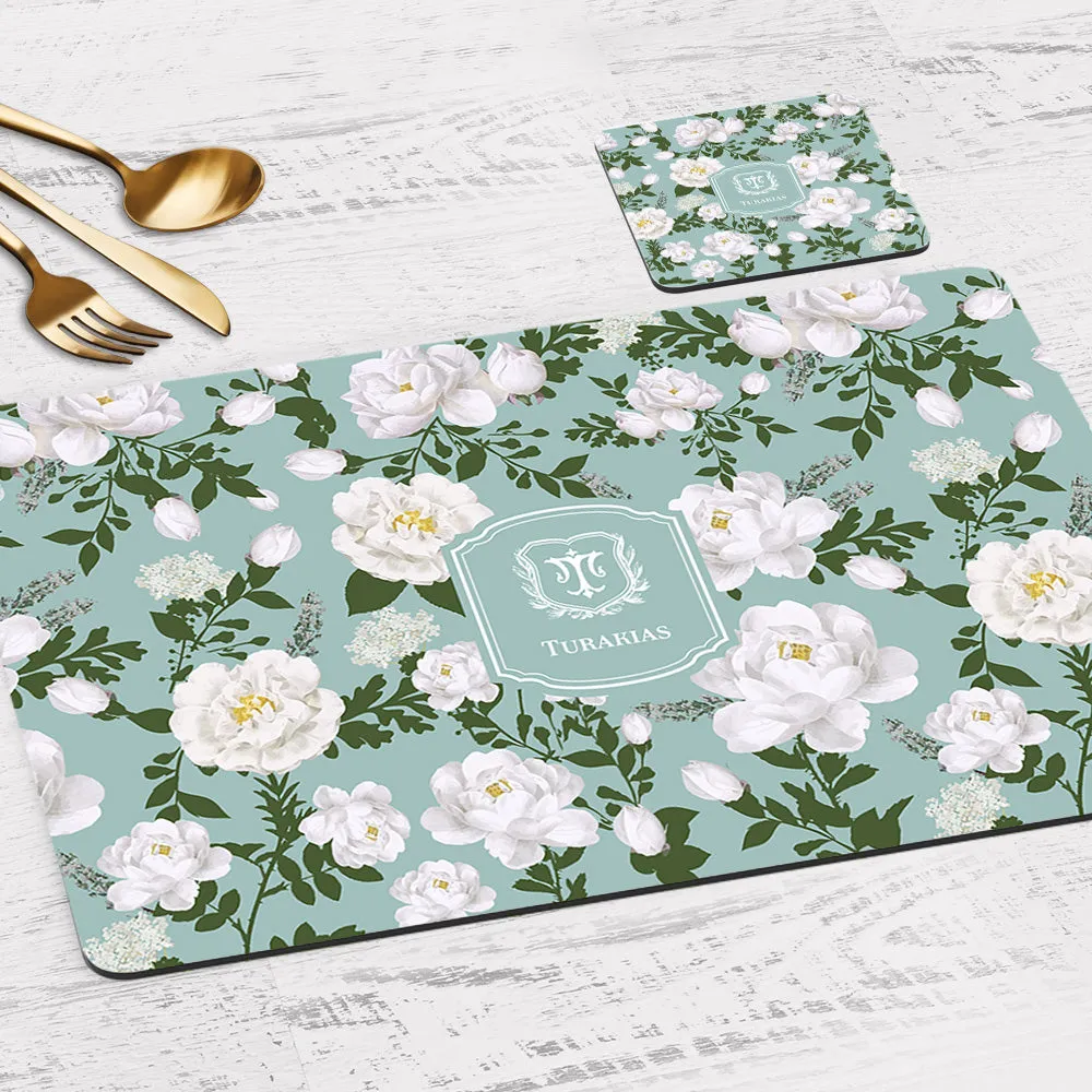 Peonies Tableware Set (4 Placemats & 4 Casters)