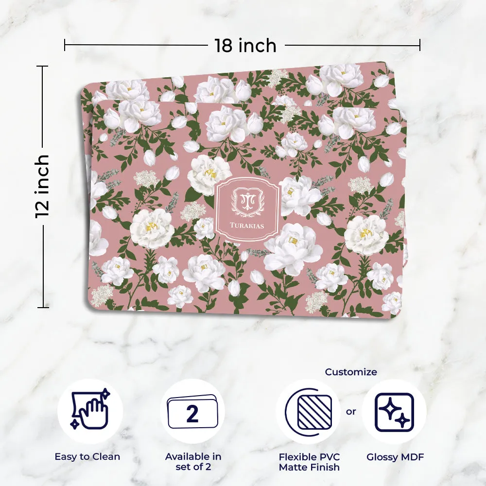 Peonies Tableware Set (4 Placemats & 4 Casters)