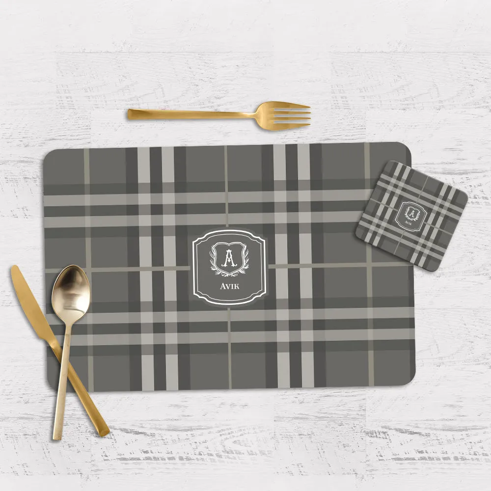 Plaid Tableware Set (4 Placemats & 4 Casters)