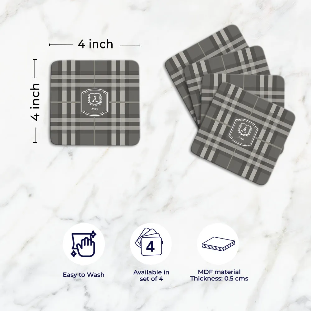 Plaid Tableware Set (4 Placemats & 4 Casters)
