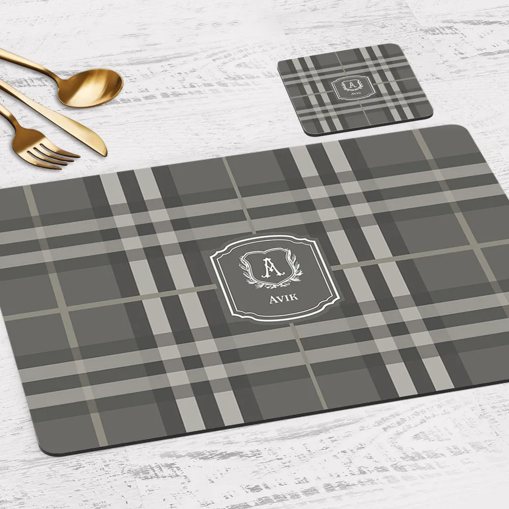 Plaid Tableware Set (4 Placemats & 4 Casters)