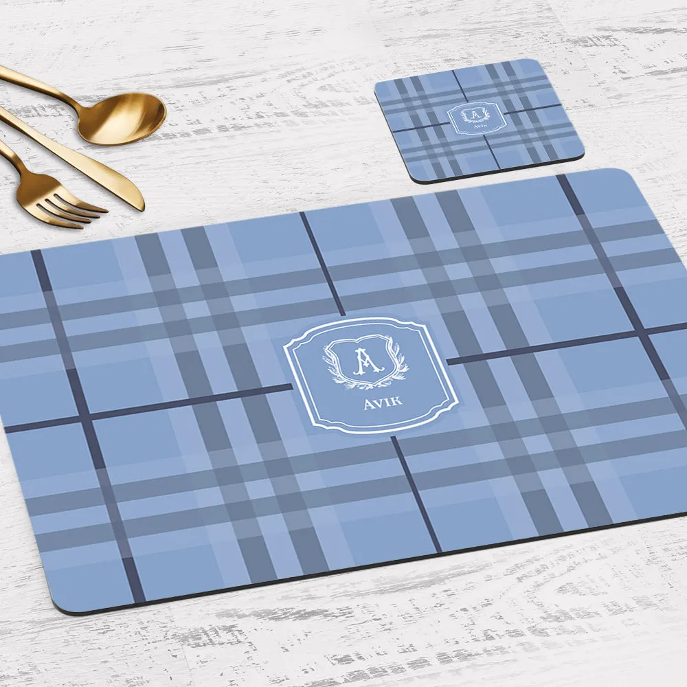 Plaid Tableware Set (4 Placemats & 4 Casters)