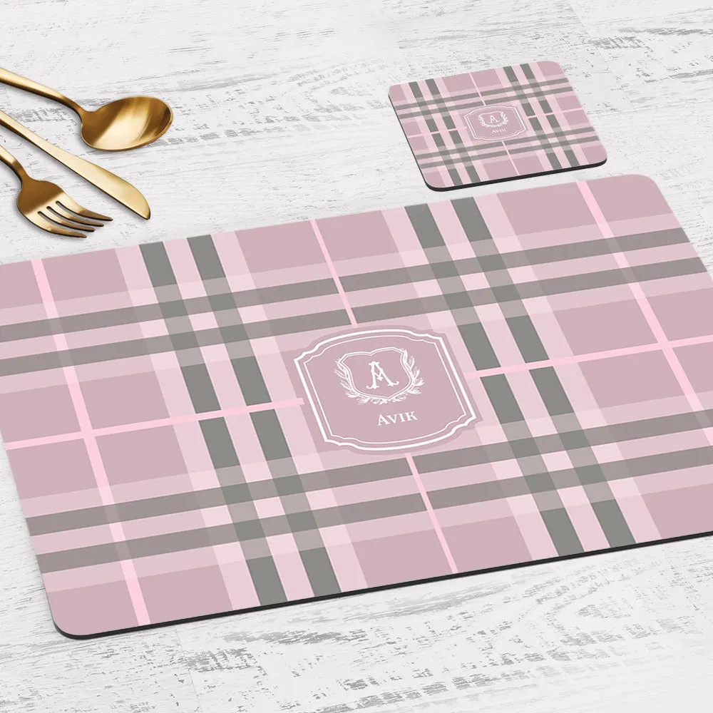Plaid Tableware Set (4 Placemats & 4 Casters)