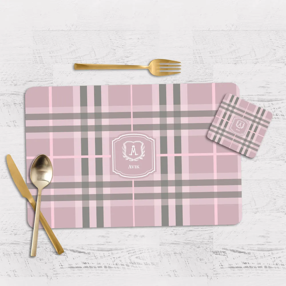 Plaid Tableware Set (4 Placemats & 4 Casters)