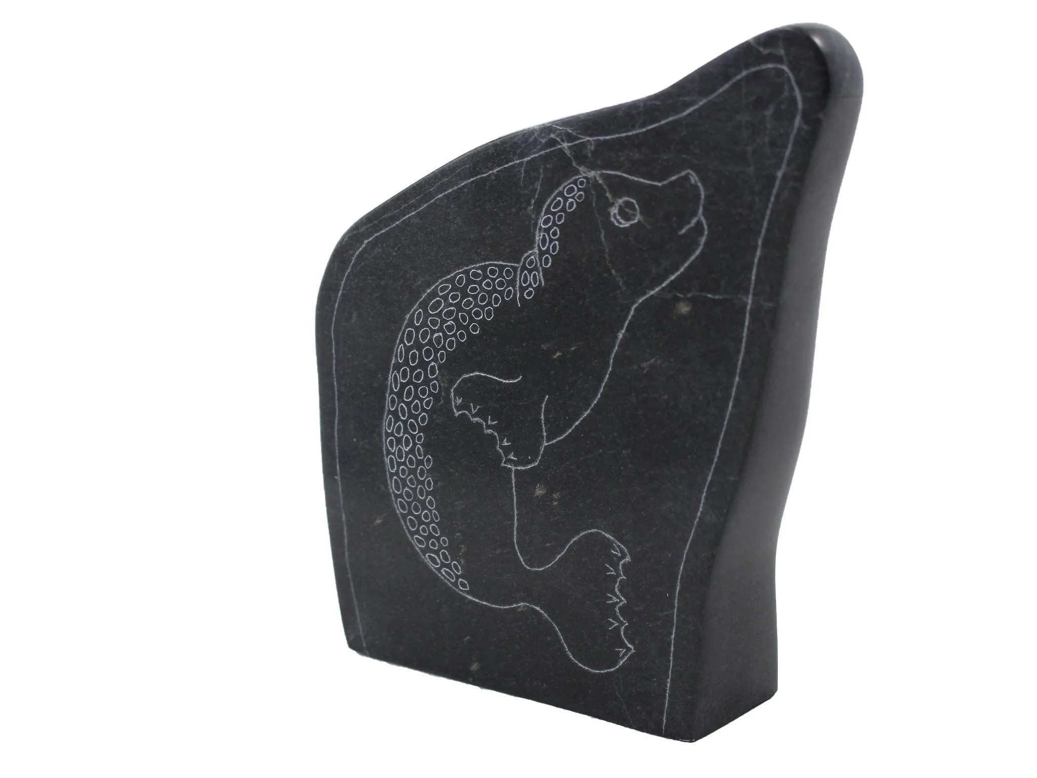 Playful baby seal soapstone etching by Artist Charlie Tarkirk