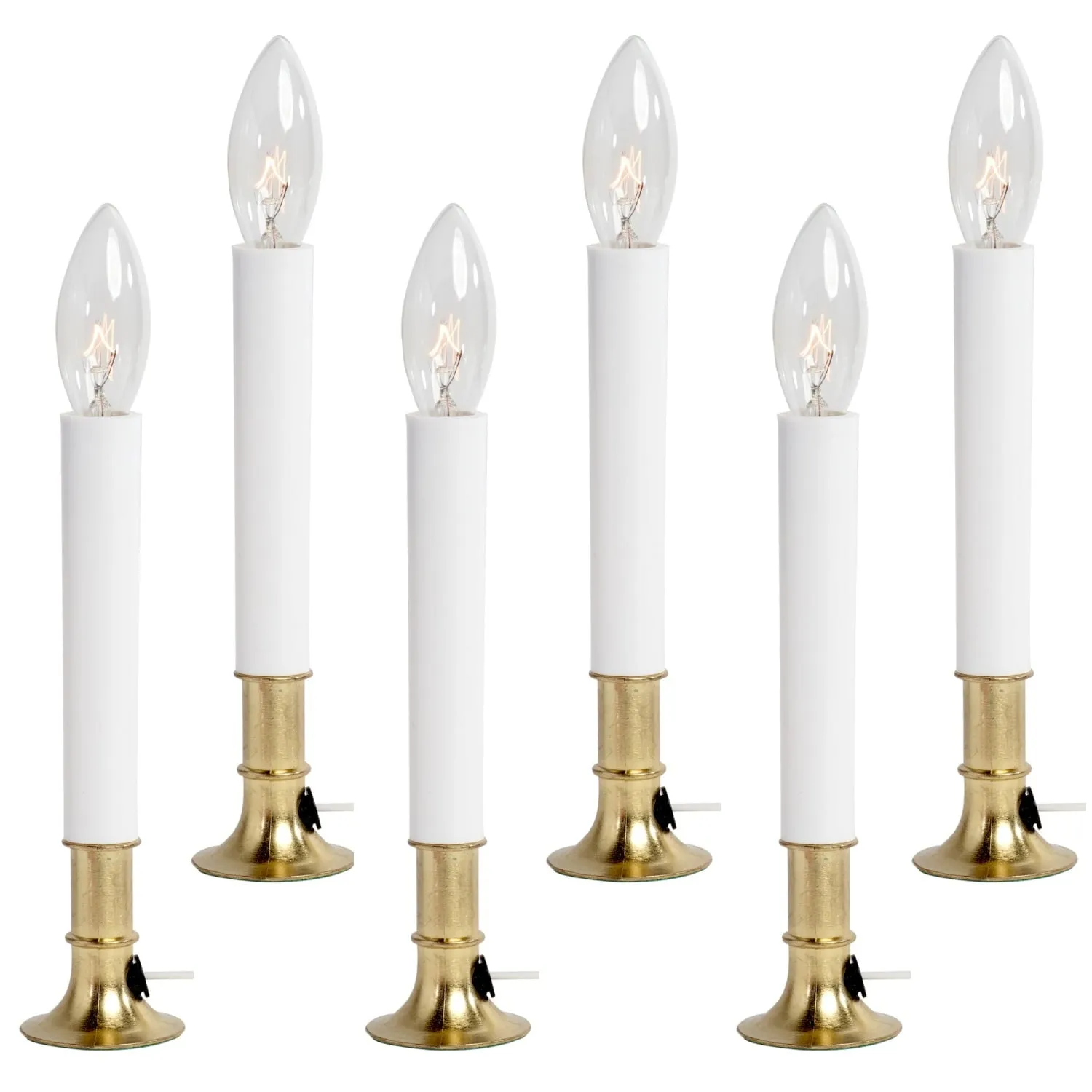 premium Pack of 6 Electric Window Candle with On/Off Switch, Light Bulb, Brass Plated Base, Ready to Use