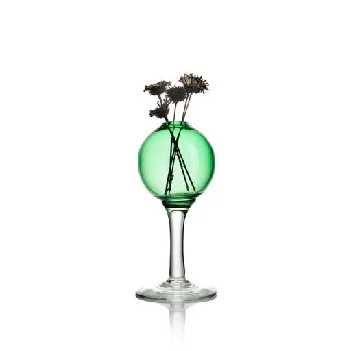 Round Bud Vase with Stem - Green