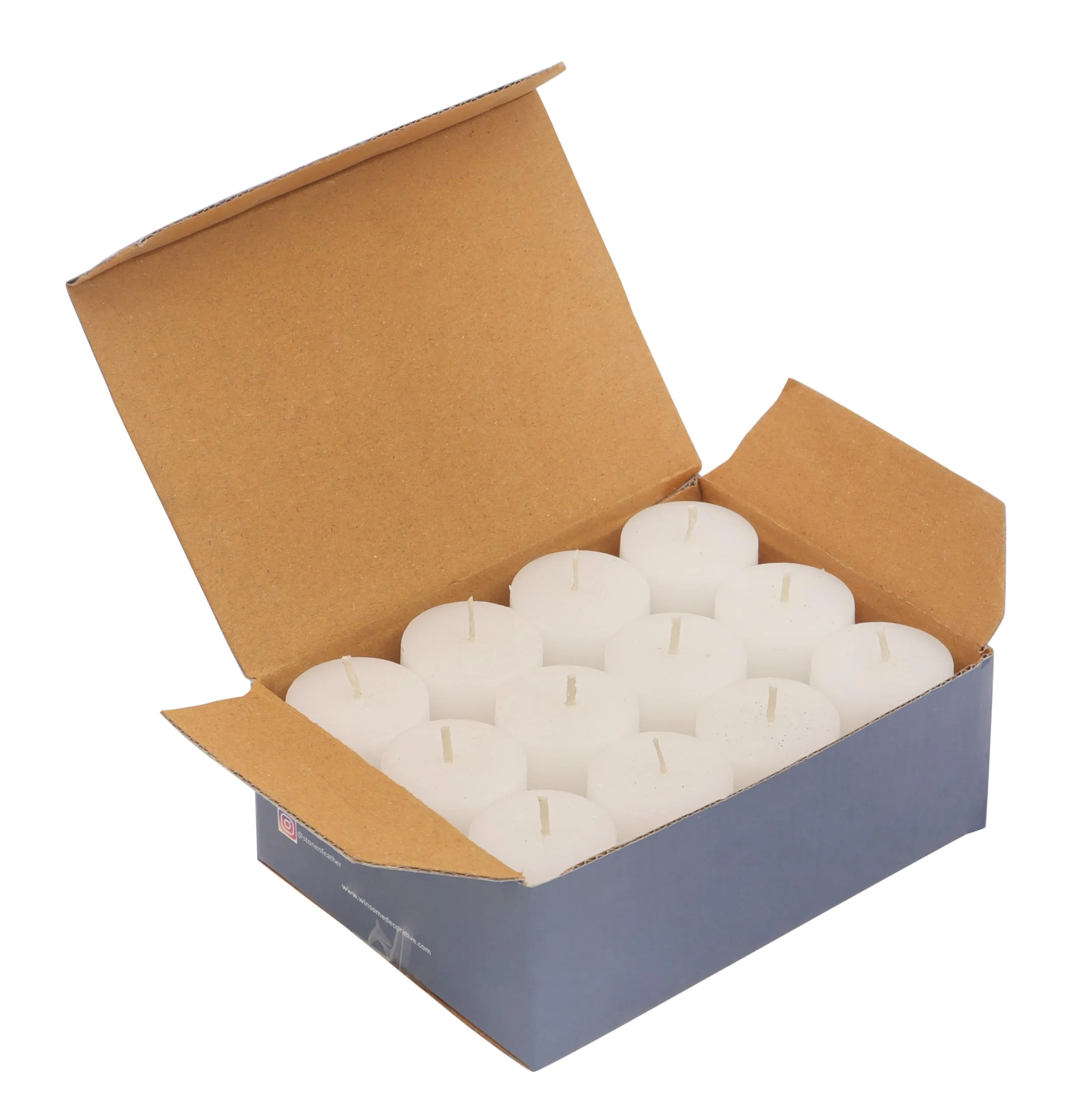 Stone & Feather (Winsome Decorative), Small White Pillar Candle Unscented, Pack of 12, Size 1.5x2 (Paraffin Wax) Long Burning time 8 Hours for Party and Event Decoration.