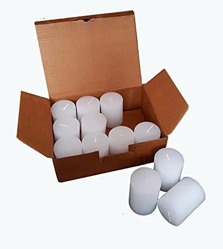 Stone & Feather (Winsome Decorative), Small White Pillar Candle Unscented, Pack of 12, Size 1.5x2 (Paraffin Wax) Long Burning time 8 Hours for Party and Event Decoration.