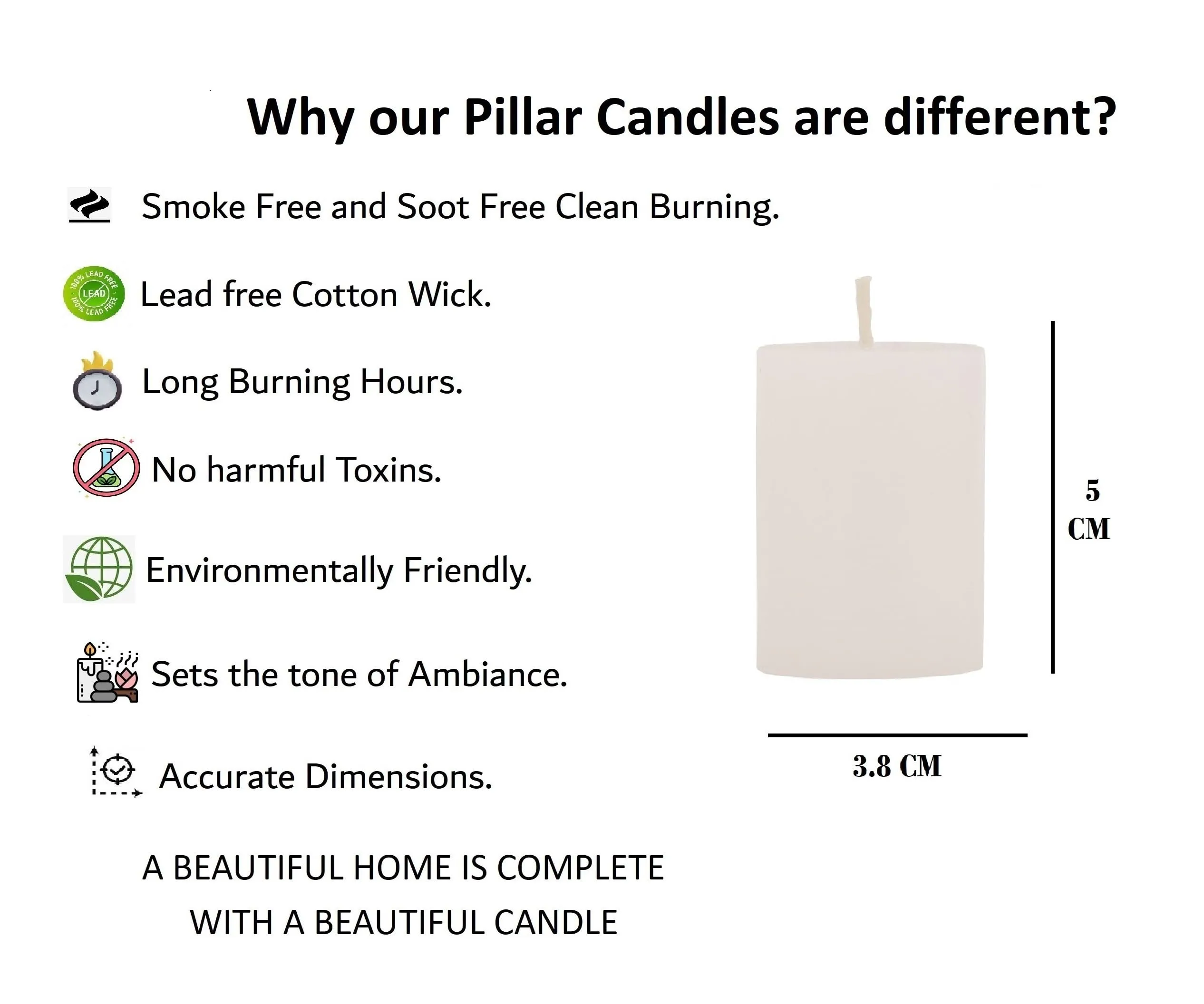 Stone & Feather (Winsome Decorative), Small White Pillar Candle Unscented, Pack of 12, Size 1.5x2 (Paraffin Wax) Long Burning time 8 Hours for Party and Event Decoration.